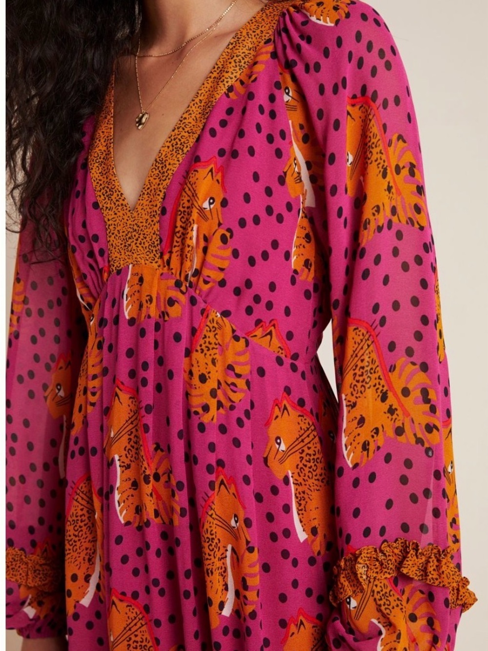 FARM Rio Pink and Orange Leopard Print Maxi Dress Anthropologie S